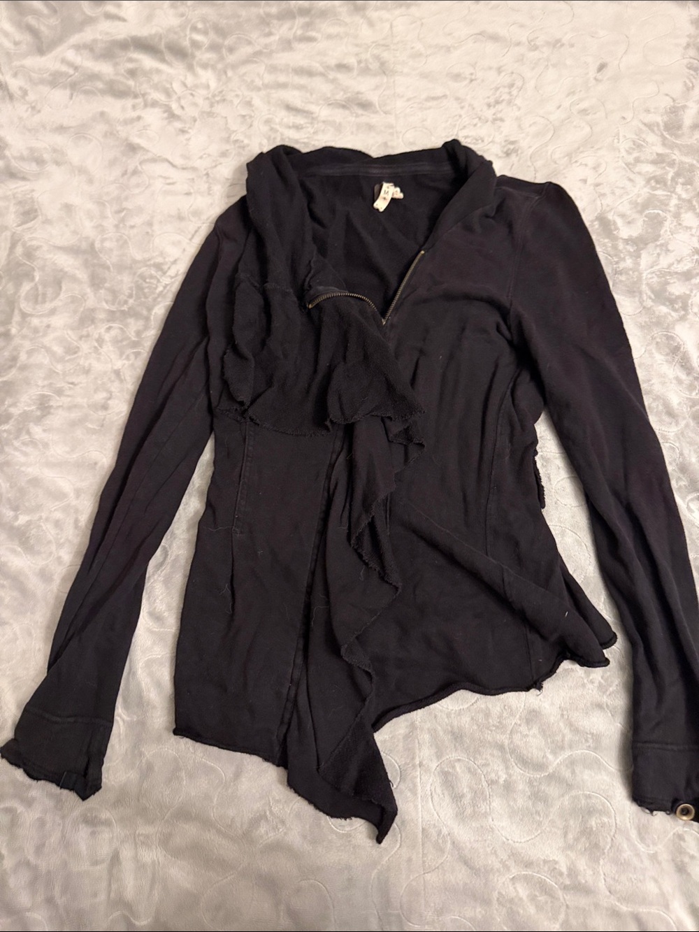 We The Free Black Ruffled Zip-Front Hoodie